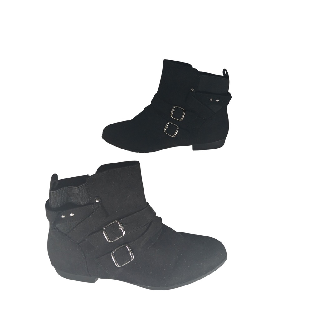 Rampage Ram-Barrie Ankle Bootie 9 Black Faux Suede Double Buckle Moto Goth Edgy